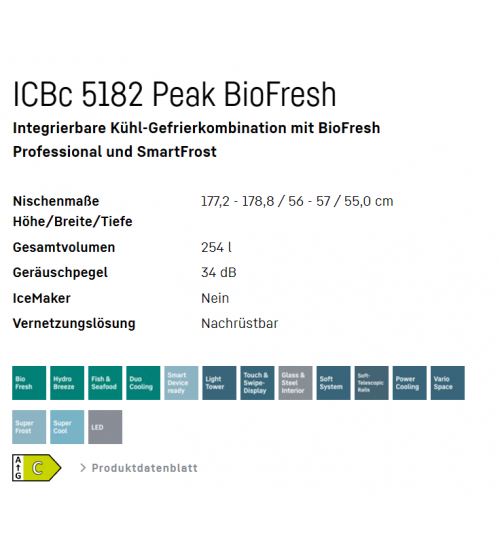 利勃海尔ICBc 5182 Peak 嵌入式冰箱 生物养鲜